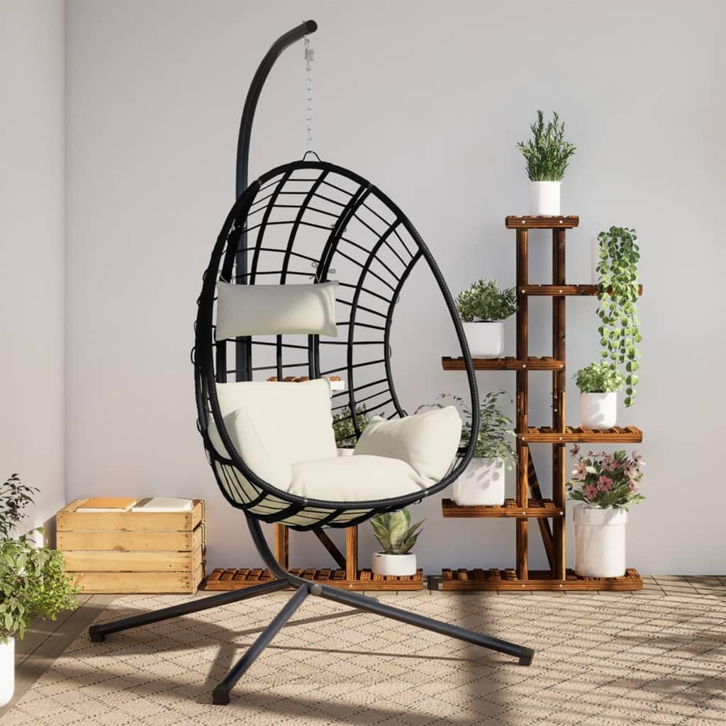 Genérico Silla Colgante Huevo con Soporte ratán y Acero Beige, Balancines de jardín Beige,4007411