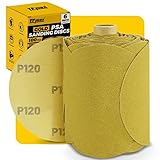 100PCS 6 Inch PSA Sanding Discs 120 Grit Self-Adhesive Sandpaper Roll for DA Sanders, Orbital Sander Gold Aluminum Oxide Sticky Back Abrasive Discs for Automotive, Woodworking, and Metal Polishing