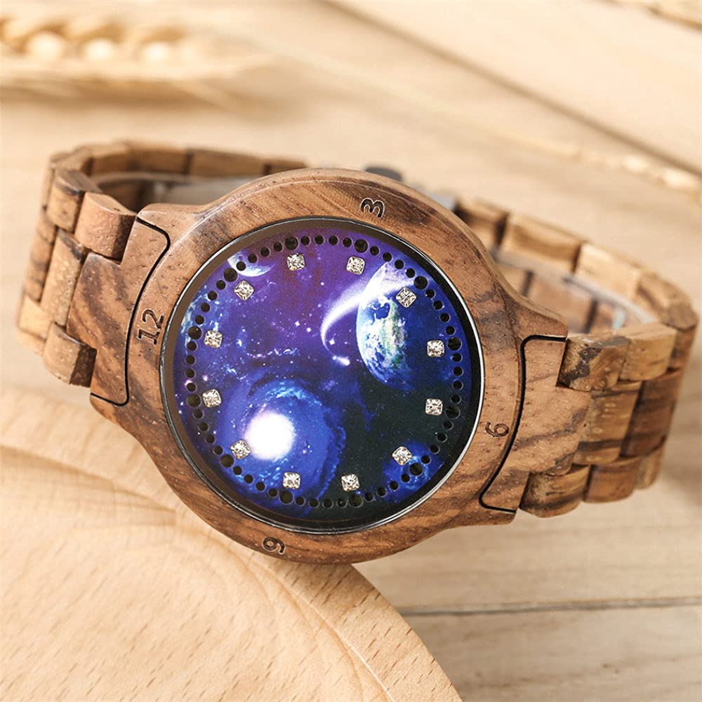 CAIDAI&YL Orologio da Polso da Polso Digitale da Donna in Legno, Marrone