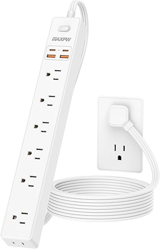 Miniatura 8 de Regleta protectora contra sobretensiones de 10 pies, 7 tomacorrientes, 4 puertos USB (2 USB C), cable de extensión plano ultrafino y enchufe plano,