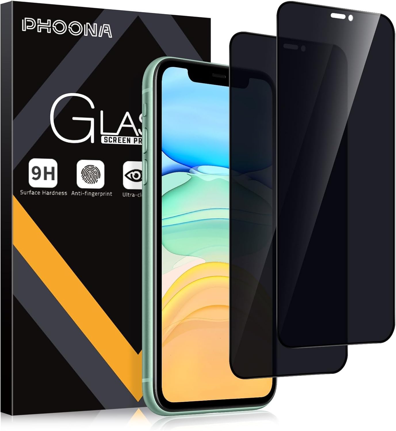 Phoona Protector Pantalla de Privacidad para iPhone 11 / iPhone XR 6.1",Cristal Templado Anti Espía Protectora Película para Phone 11,9H Dureza,Anti-Arañazo