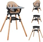 HONEY JOY Chaise haute bébé, 6 Dans 1 Chaise haute en bois convertible pour bébés et tout-petits/Chaîne bébé/Tool de bar, Bac double amovible & Repose-pieds réversible, Harnais de sécurité pour les jeunes filles (Pink)