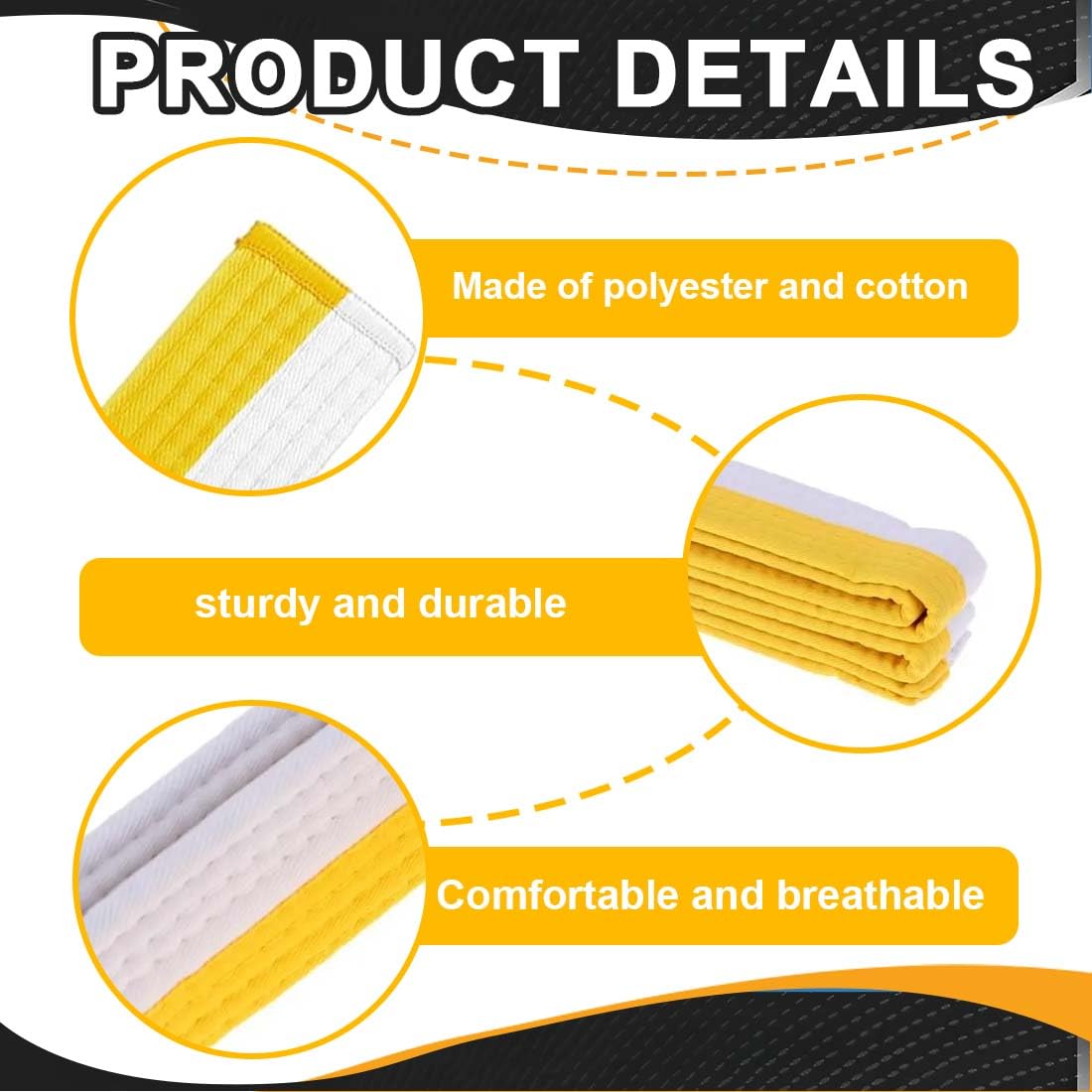 EIHI 1 Pièce 180 CM Ceinture judo ceintures de judo, de karaté, d'arts martiaux, karaté, judo, en polyester, pour karaté, arts martiaux（Blanc + Jaune）