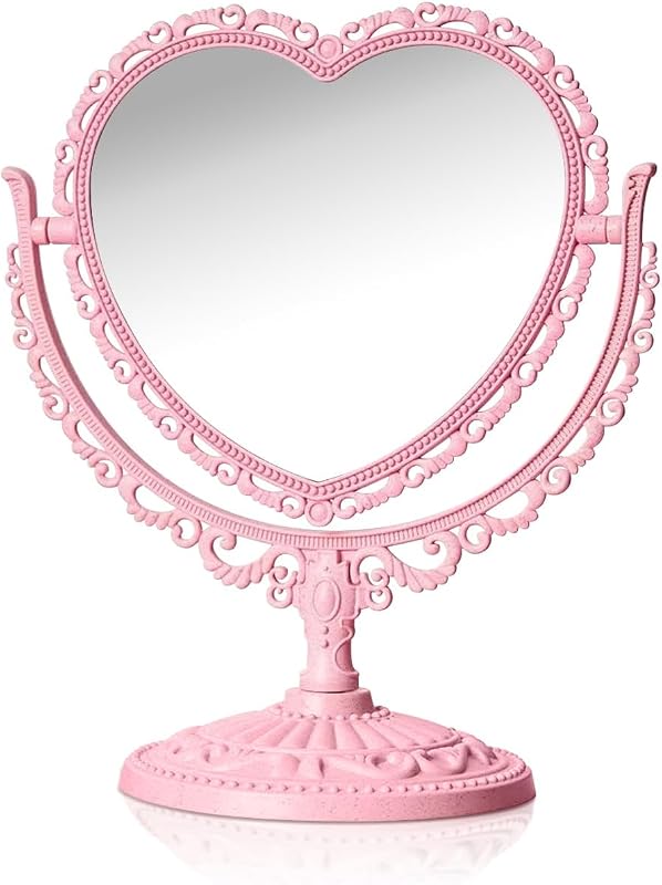 Espelho de Mesa em Formato de Coração QEEYON Rosa