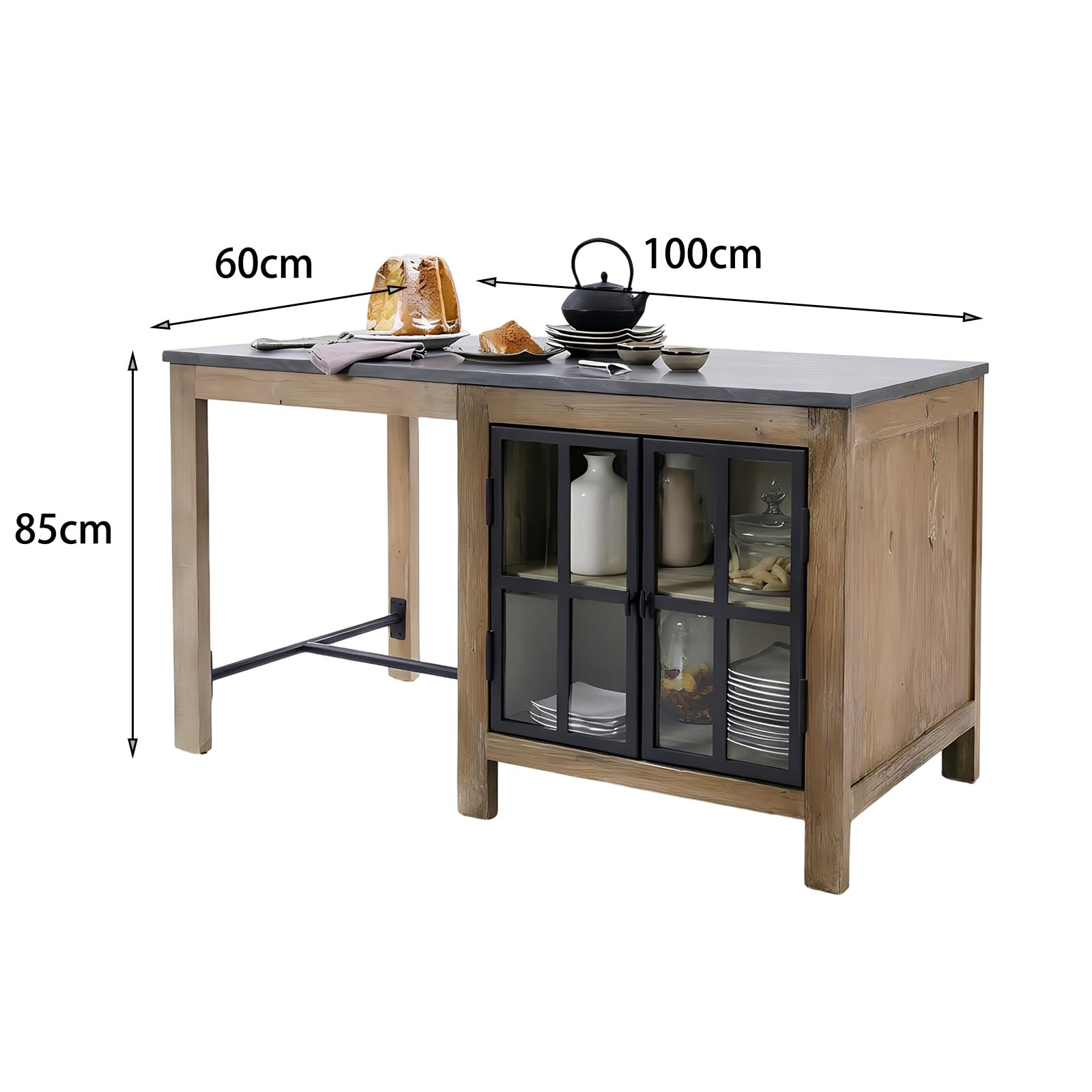 Isola da cucina con piano in pietra, tavolo da preparazione indipendente e mobiletto portaoggetti, elegante soluzione di archiviazione per chef domestici e intrattenimento