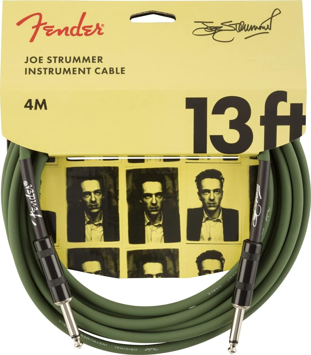 Fender Strummer Pro Straight to Straight Instrument Cable, Guitar Cable, Guitar Accessories, 13-foot Drab Green