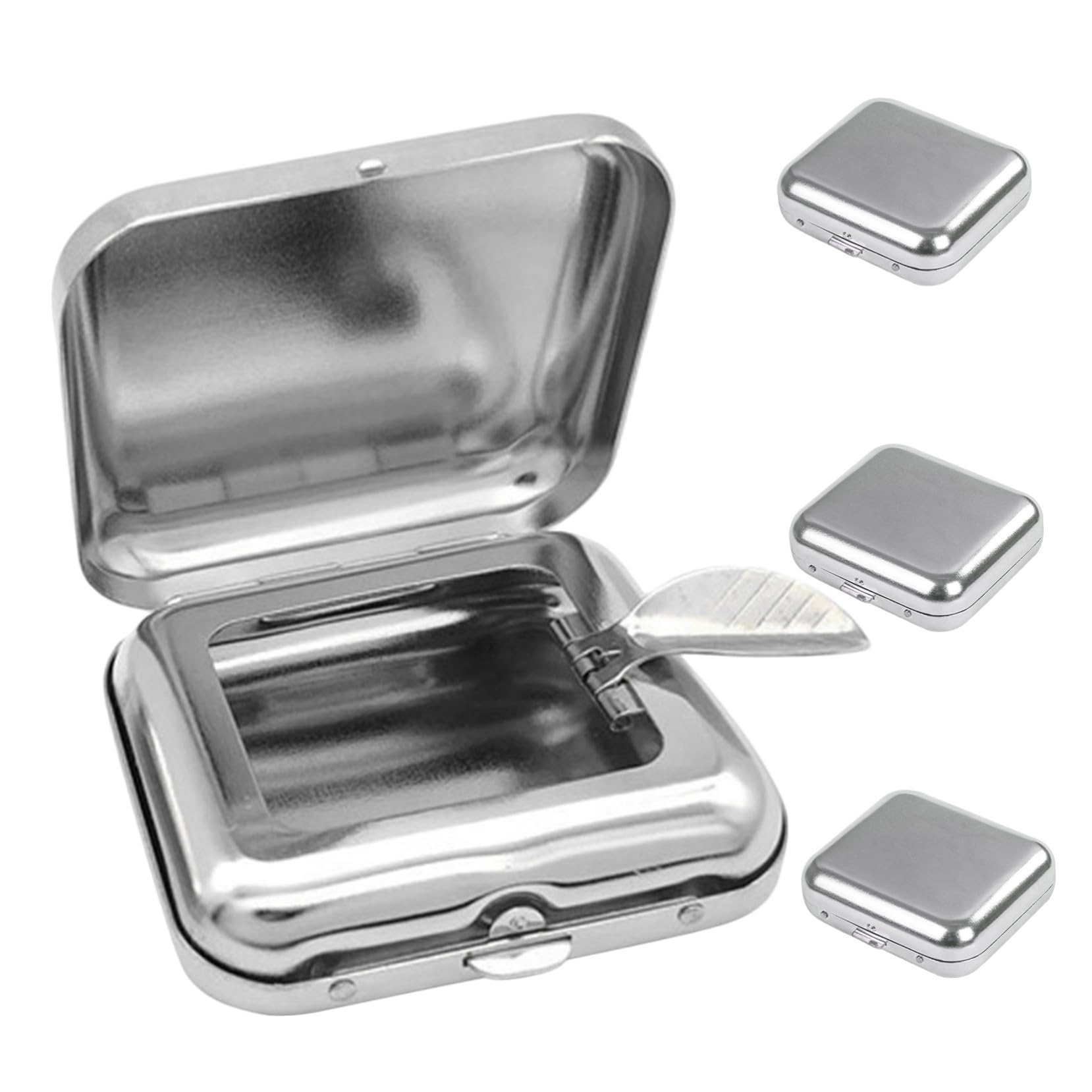 Cendrier portable de voyage en inox silver avec couvercle, idéal pour voiture et terrasses