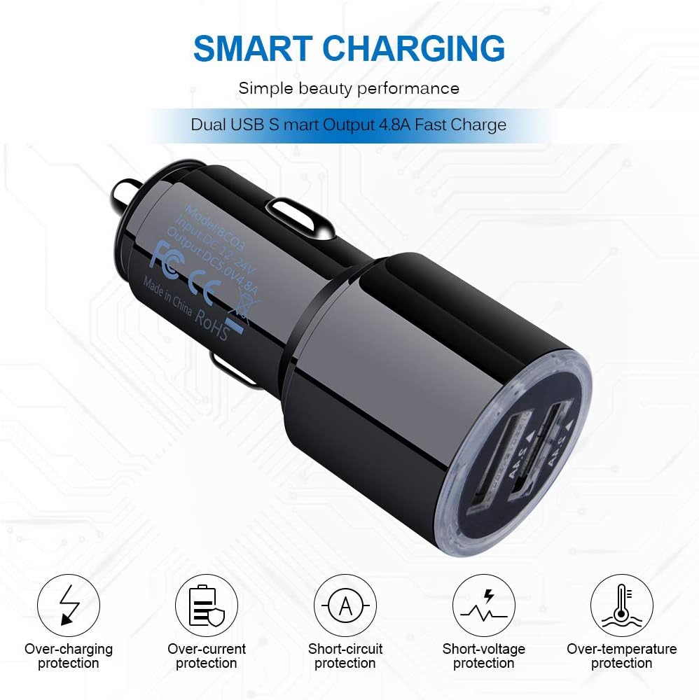 USB Car Charger, 2Pack 4.8A Fast Charging Dual Port USB Cigarette Lighter Adapter for iPhone 13 12 11 Pro Max SE XR X 8 7 6, iPad, Samsung Galaxy S22 S21 S20 S10 S9 S8 S7 A10E A50 A51,Android,Kindle : Cell Phones & Accessories