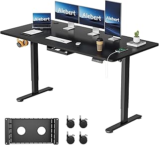Alebert Electric Elevating Desk, Elevating Desk, Width 63.0 x Depth 31.5 inches 160 x 80 cm, Standing Desk, Replacement Casters Included, Storage Box, USB Chargable, Height Memory Function, Fault