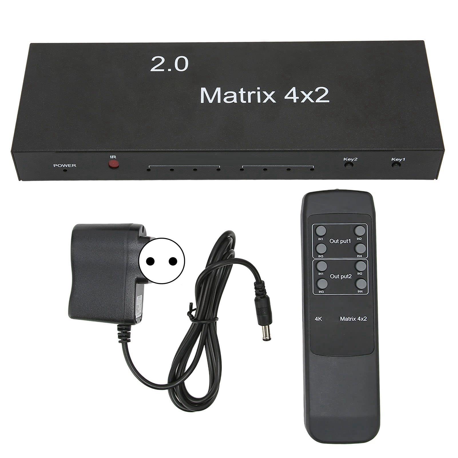 Switch HDMI Splitter HDMI 4K, Splitter Switcher HDMI, 4 in 2 Out 4K a 60 Hz Uscita audio ottica da 3,5 mm Telecomando Splitter video 100 V‑240 V(EU PLUG)