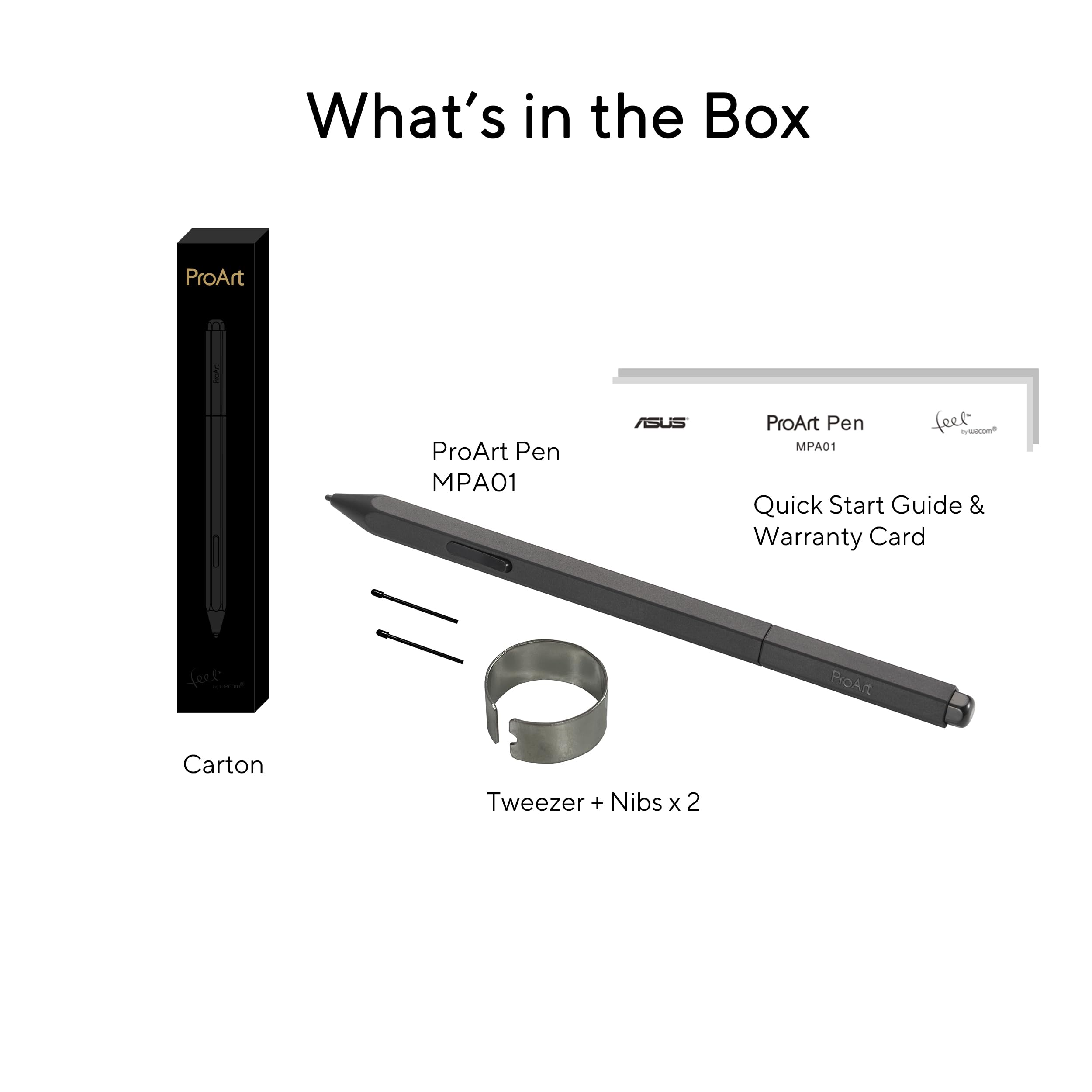 ASUS PROART PEN MPA01 Penna Digitale con Tecnologia WACOM EMR, Leggera, Senza Batteria, Sensibilità alla Pressione di 4096 livelli e 40° gradi, Tasto di Scelta Rapida, Punte Intercambiabili, Nero