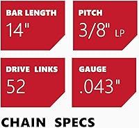 Vista 3 de KAKEI Cadena de motosierra de 14 pulgadas, paso LP de 3/8", calibre .043", 52 eslabones de transmisión compatible con EGO CS1400/1401, Makita XCU03