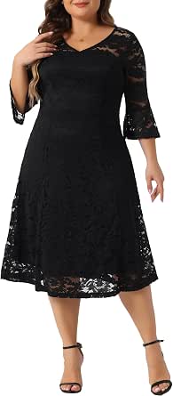 Plus Size Women's Midi Bodycon Dress - Patchwork Short Sleeve High Waist Dress - Blue Off Shoulder Party Dress - View #9
