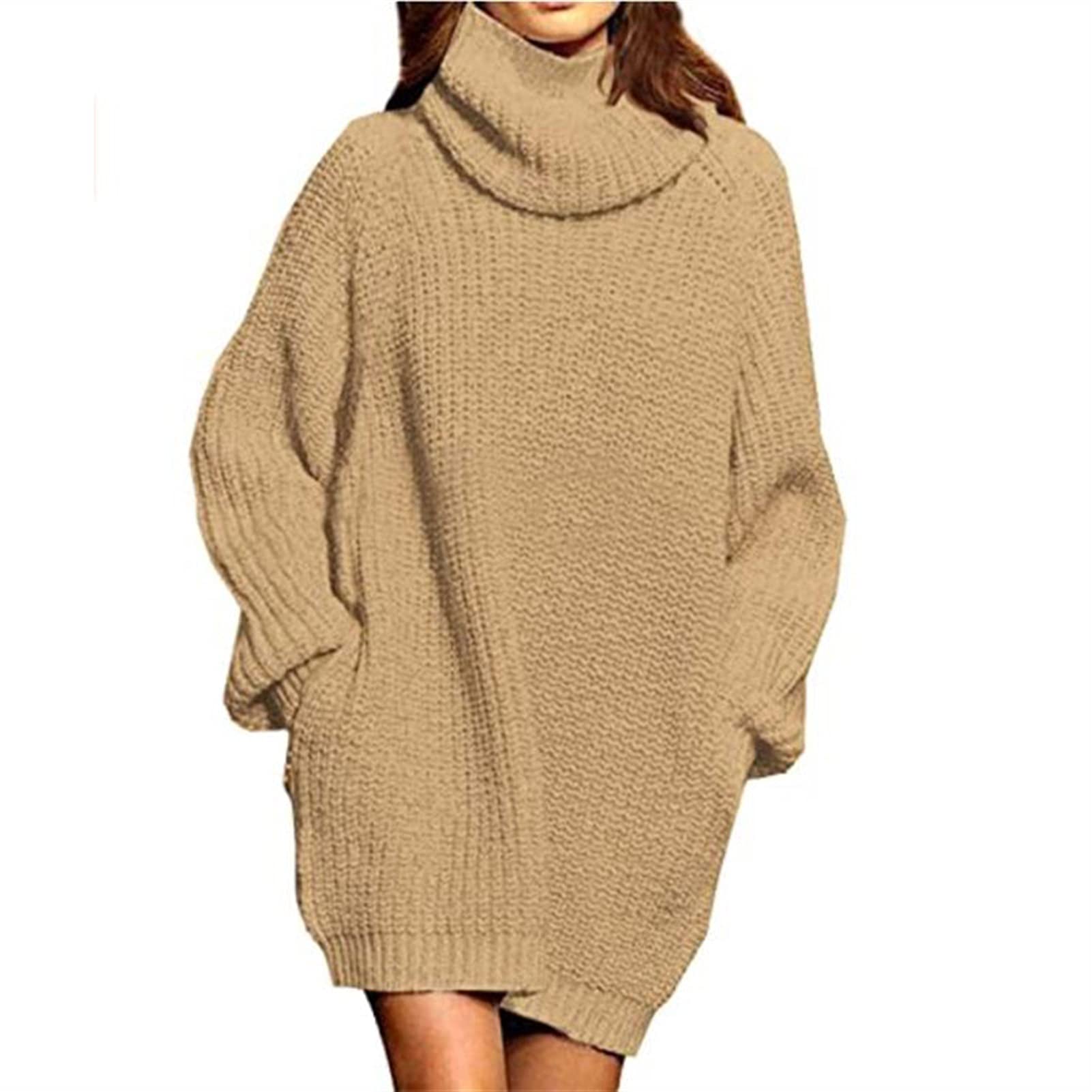 Pulls pour Femmes Robes de col Rouleau Libres for Femmes surdimensionnées à Manches Longues à Manches Longues Robe chandeuse midi Tricot Col Rond Chandails (Color : Blue, Size : L)
