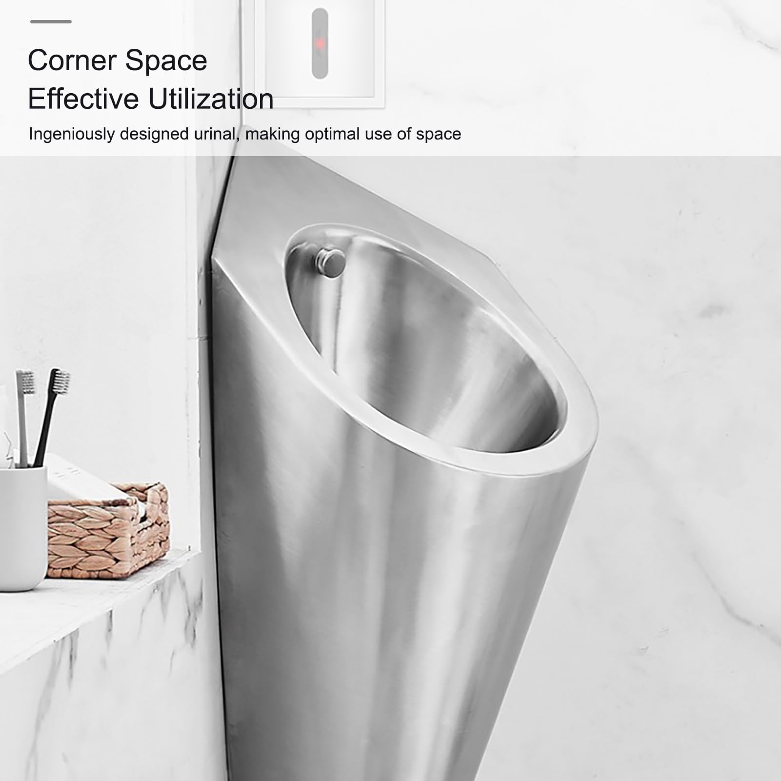 Urinarios de Esquina para Baño de Hombres, Urinarios de acero inoxidable 304, con Sensor de Descarga Inteligente, para Bares, Hoteles, Baños Públicos