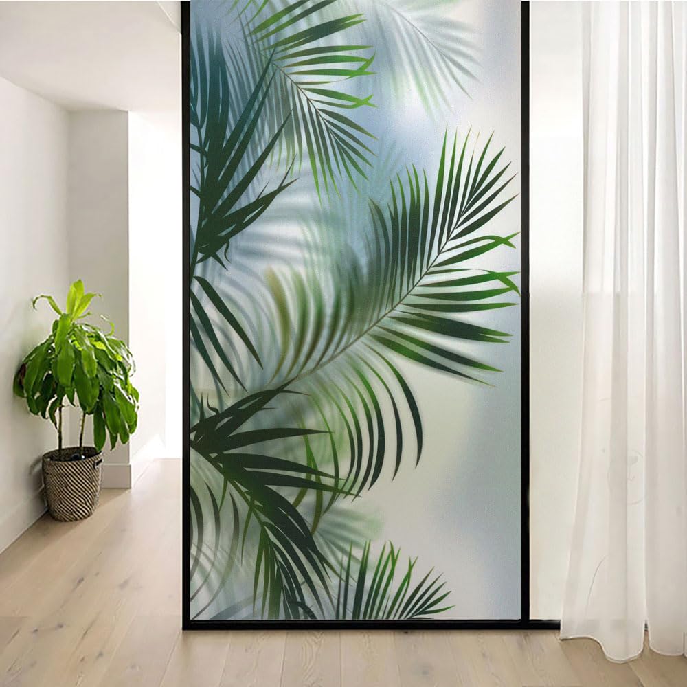 Dekorativer Sichtschutz, Fensterfolie, mattierte Blätter, statische Haftung, UV-blockierend, Wärmeregulierung, Glasfenster-/Türaufkleber (100 x 200 cm)