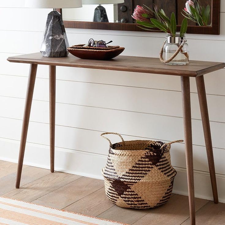 MAYAL Console Table with Mirror, Walnut Wood, Geometric Gold Frame, Mid-Century Modern Style, Entryway Furniture 1