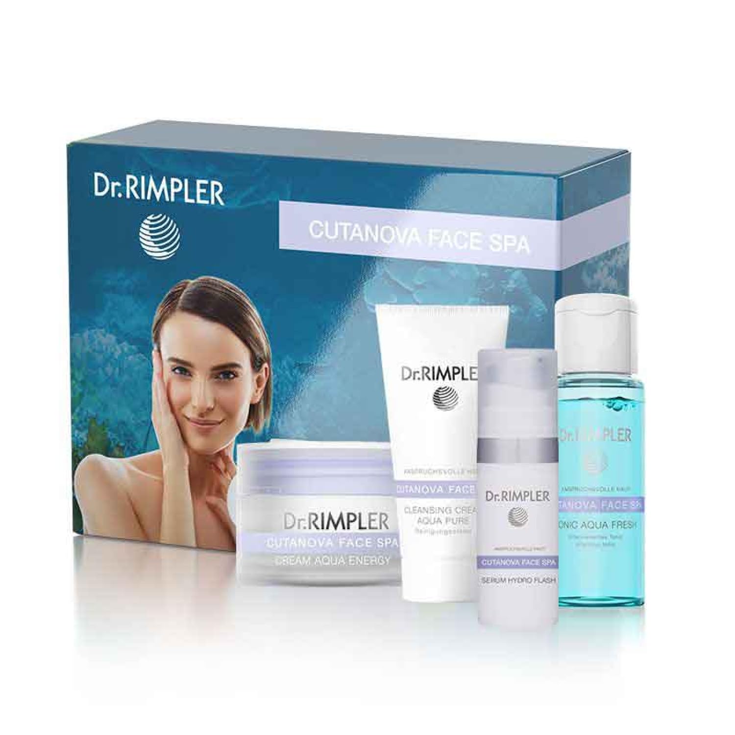 Dr. RIMPLER CUTANOVA FACE SPA Travel Set 4tlg. - Pflege-Quartett bestehend aus Reinigungscreme, Gesichtswasser, 24-Stundencreme und Feuchtigkeitsmaske - mit vitalisierendem Algenextrakt