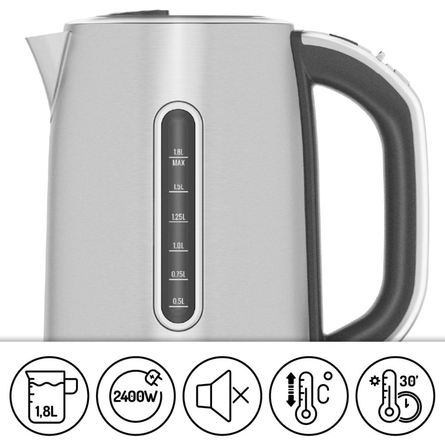 riviera&bar - Bouilloire Expert à Température Réglable BBT660 ELEA - Inox, 50 à 100°C, Socle Pivotant à 360°, Protection Anti Surchauffe - 1,8L, 22,5x25,5x16 cm, Noir
