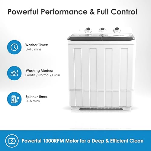 Miniatura 5 de Lavadora portátil, bañera doble de 14 libras con bomba de drenaje y manguera, lavado de 9.5 libras de ciclo de centrifugado, compacto semiautomático