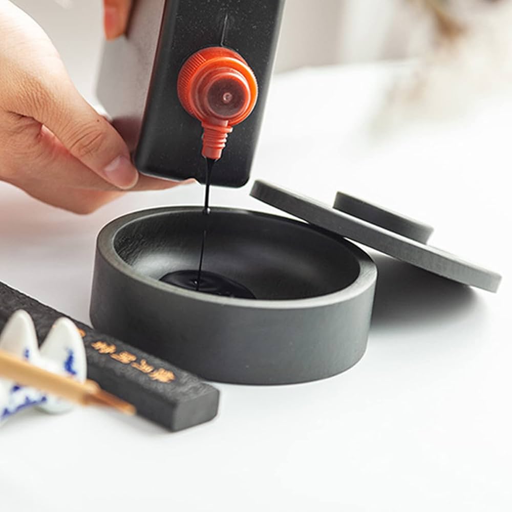 Amazon | 硯石 硯 丸型 蓋有り 直径10cm 書道硯 歙州硯 天然原石