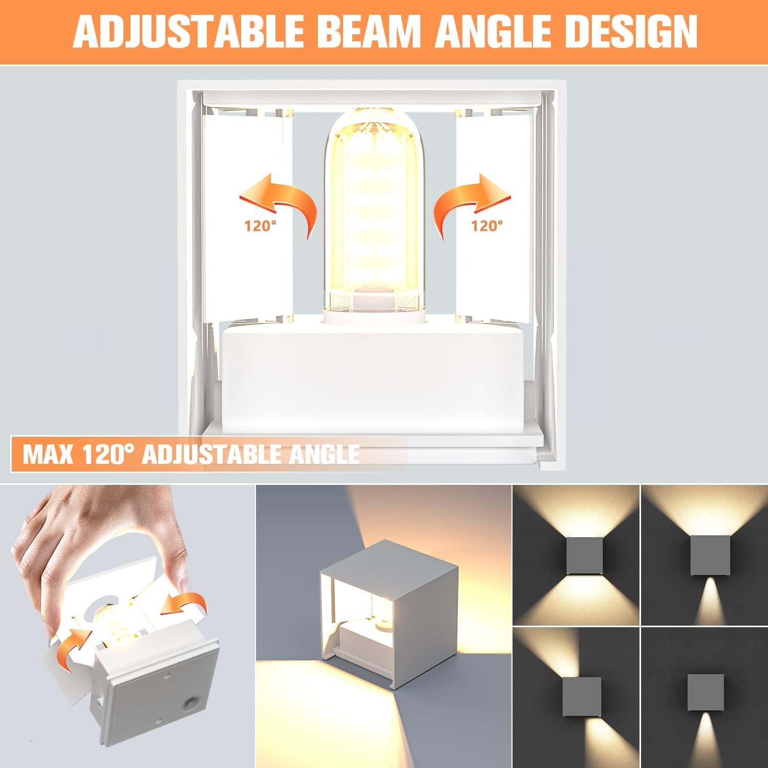 Applique da Parete con Lampadina Sostituibile G9 LED, 4 Pezzi Applique da Esterno IP65 Impermeabile Applique da Parete Interno 9W 3000K Bianco Caldo Angolo del Fascio Regolabile (Bianco)
