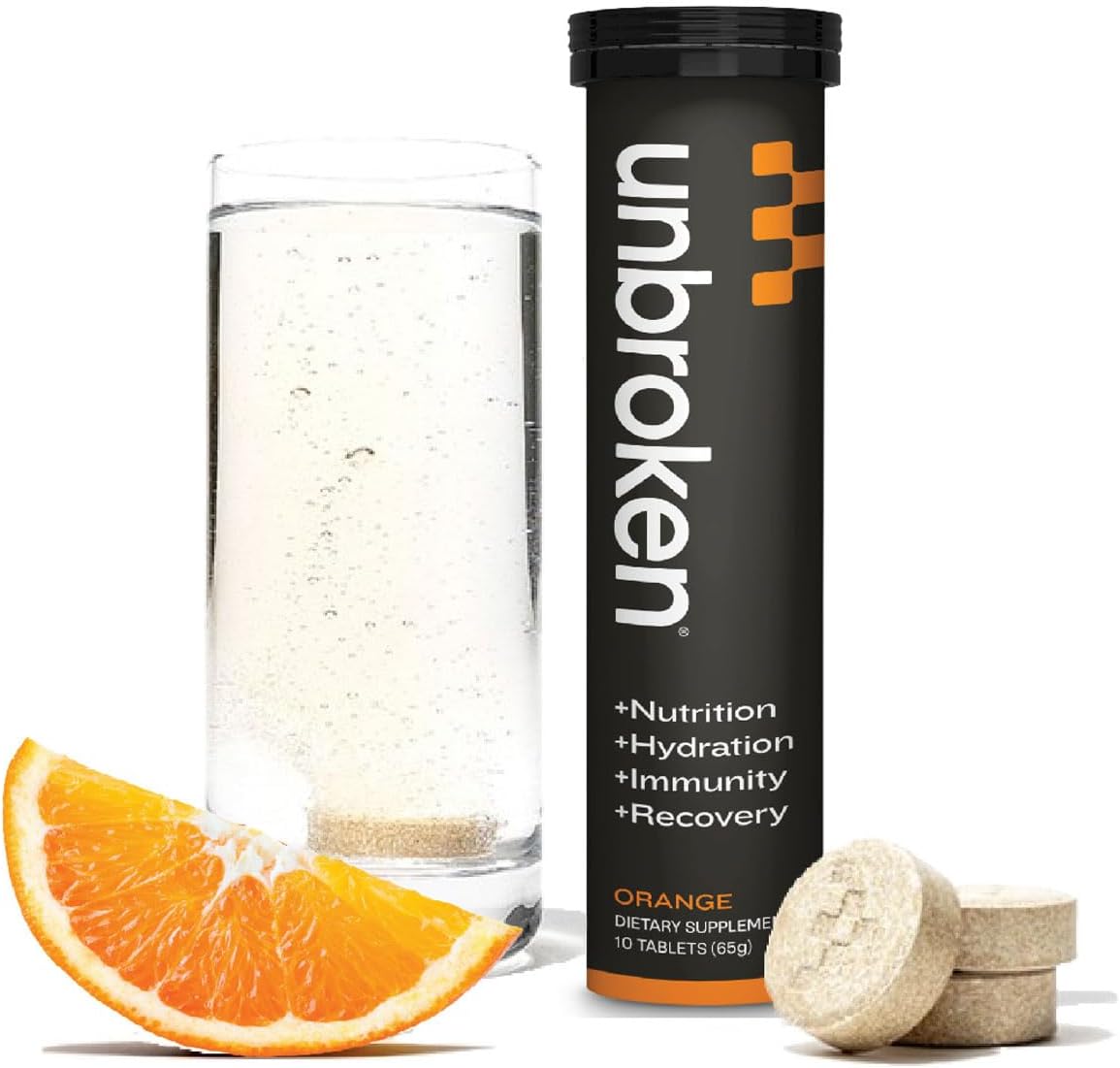 UNBROKEN 9EAA/BCAA Recovery Tablets (60% Free-Form/40% Di- & Tri-Peptides), Amino Acids Supplement for Faster Recovery & Less Muscle Soreness, Post & Pre-Workout for Men & Women,10 Serv. Orange.