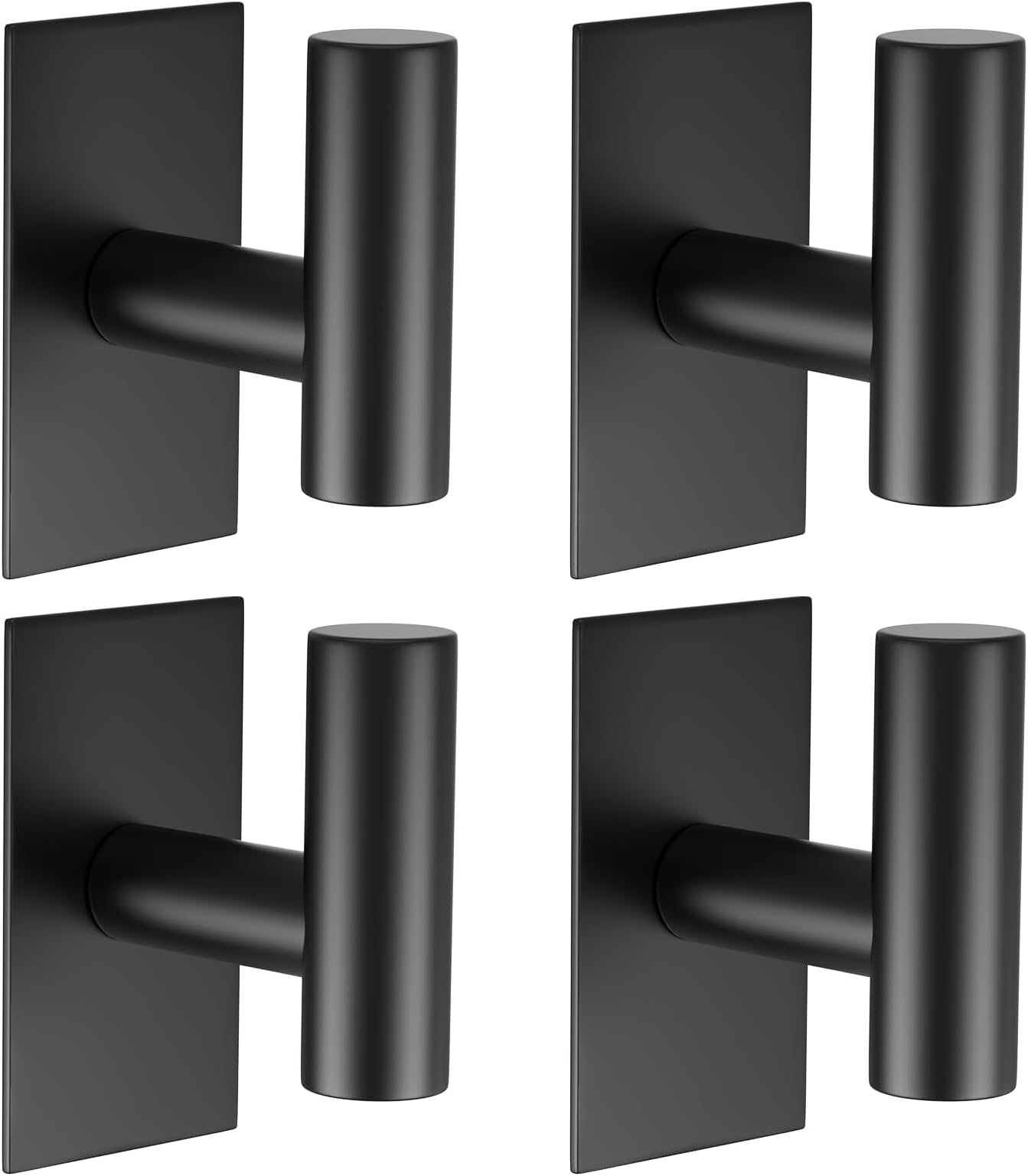 Adhesive Hooks, 4 Pcs Heavy Duty Wall Stainless Steel Hooks for Hanging Coat, Hat, Towel, Robe, Key, Clothes, Closet Hook Wall Mount for Kitchen, Bathroom (Black)