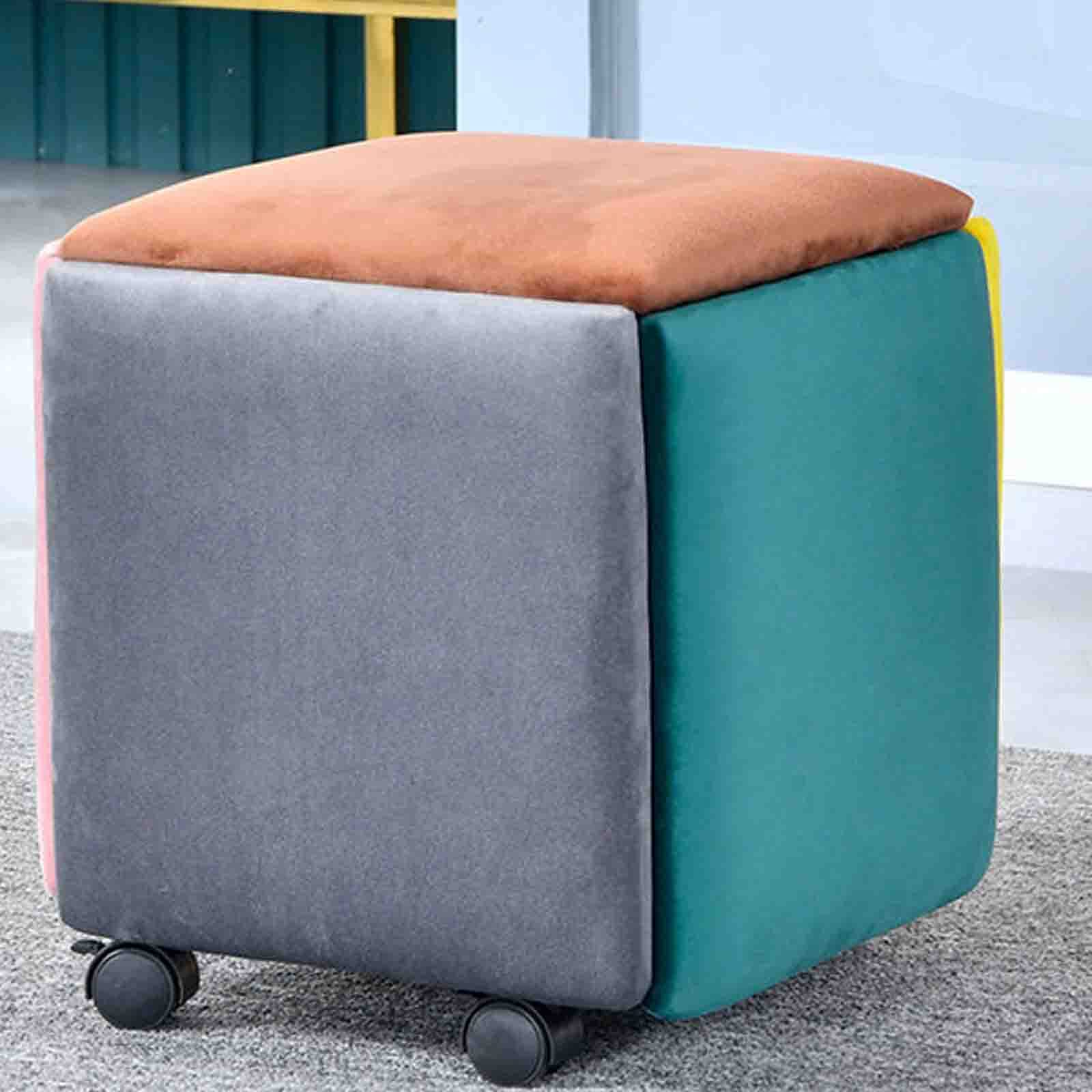 Tabouret gigogne 5 en 1 en flanelle rose, l'excellence du mobilier gain de place