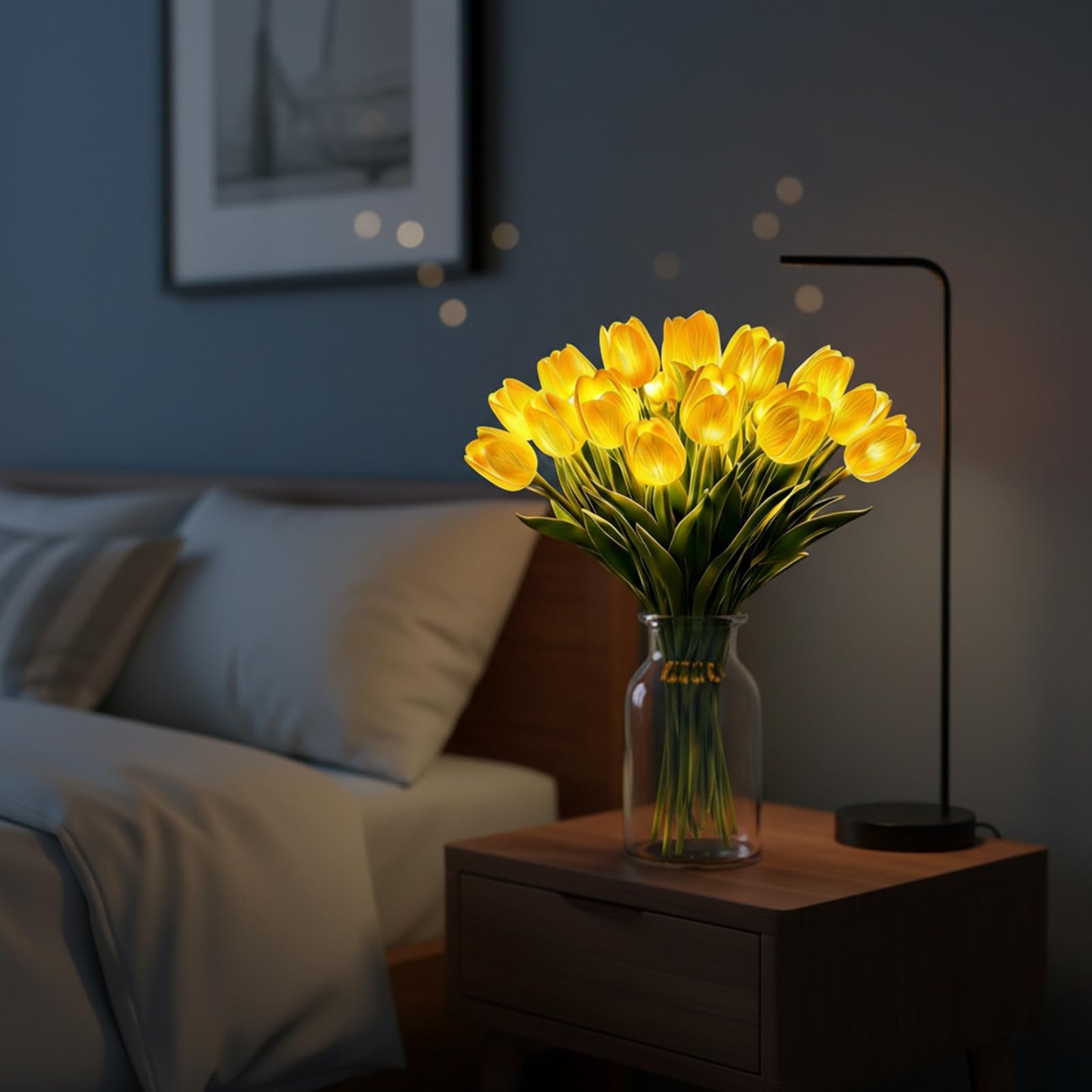 Getbstoop 15 Pcs Yellow(Warm Light) Radiant Romantic Tulip Light, 15 Pcs Twinkling Tree Tulips Led Lights That Never Fade, Flower Shaped Ambient Night Light, Artificial Bouquet Bedside Lamp For Bedroom & Home Decor
