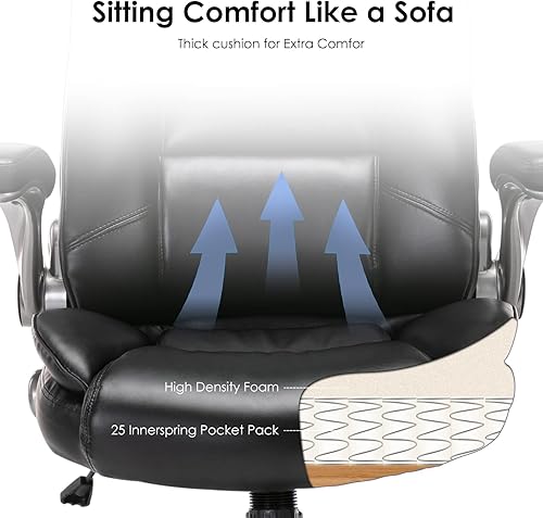 Miniatura 4 de Silla de oficina ejecutiva de cuero, silla de escritorio de computadora con respaldo alto con brazos abatibles acolchados, bloqueo de inclinación
