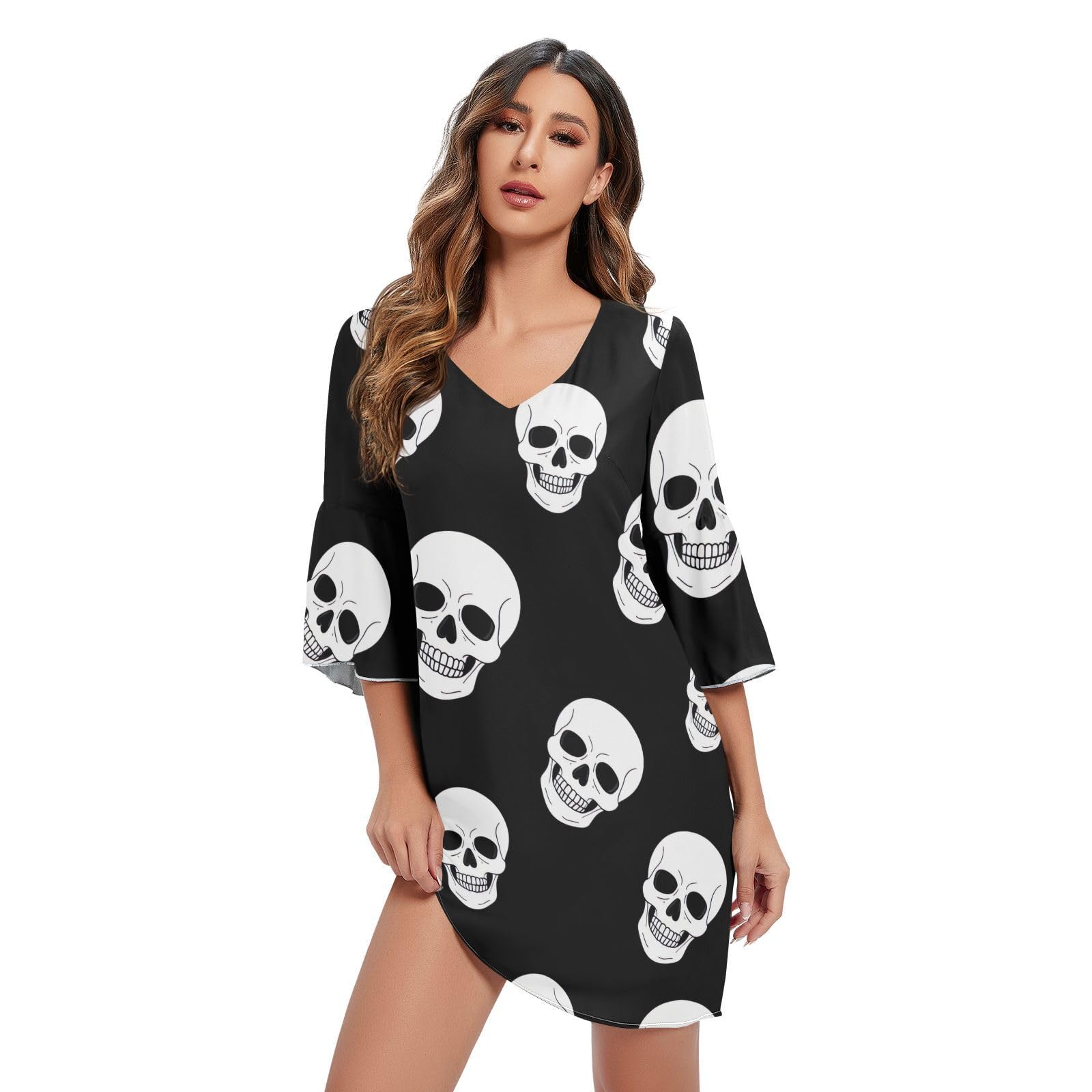 Robe d'été têtes de mort manches 3/4 masquant les imperfections du corps
