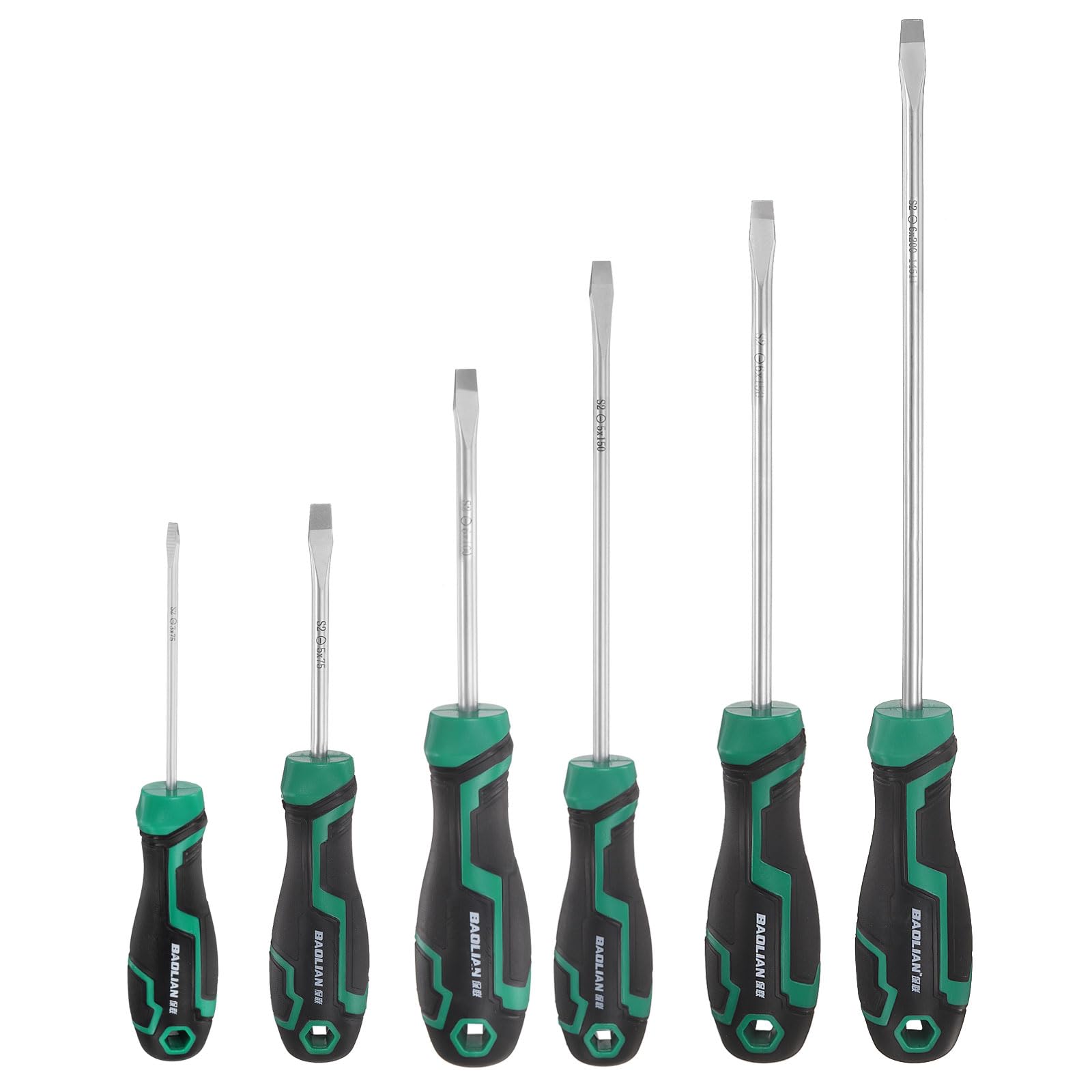 sourcing map 6pcs SL3+SL5+SL6 Flat Head Screwdriver Set S2 Steel Magnetic Slotted Screwdrivers with Ergonomics Grip for Fastening Loosening DIY Repairing