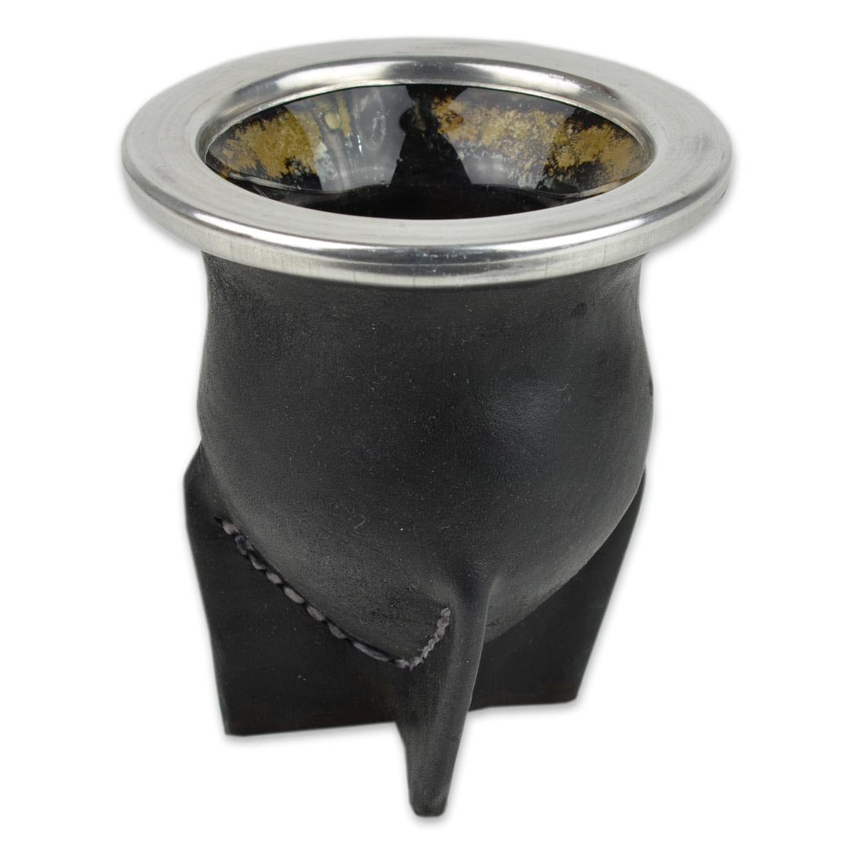 Mate de Vidrio Forrado en Cuero Negro - Mate Argentino Tradicional de Fácil Limpieza para Yerba Mate - No Necesita Curado - Capacidad 200-250 ml