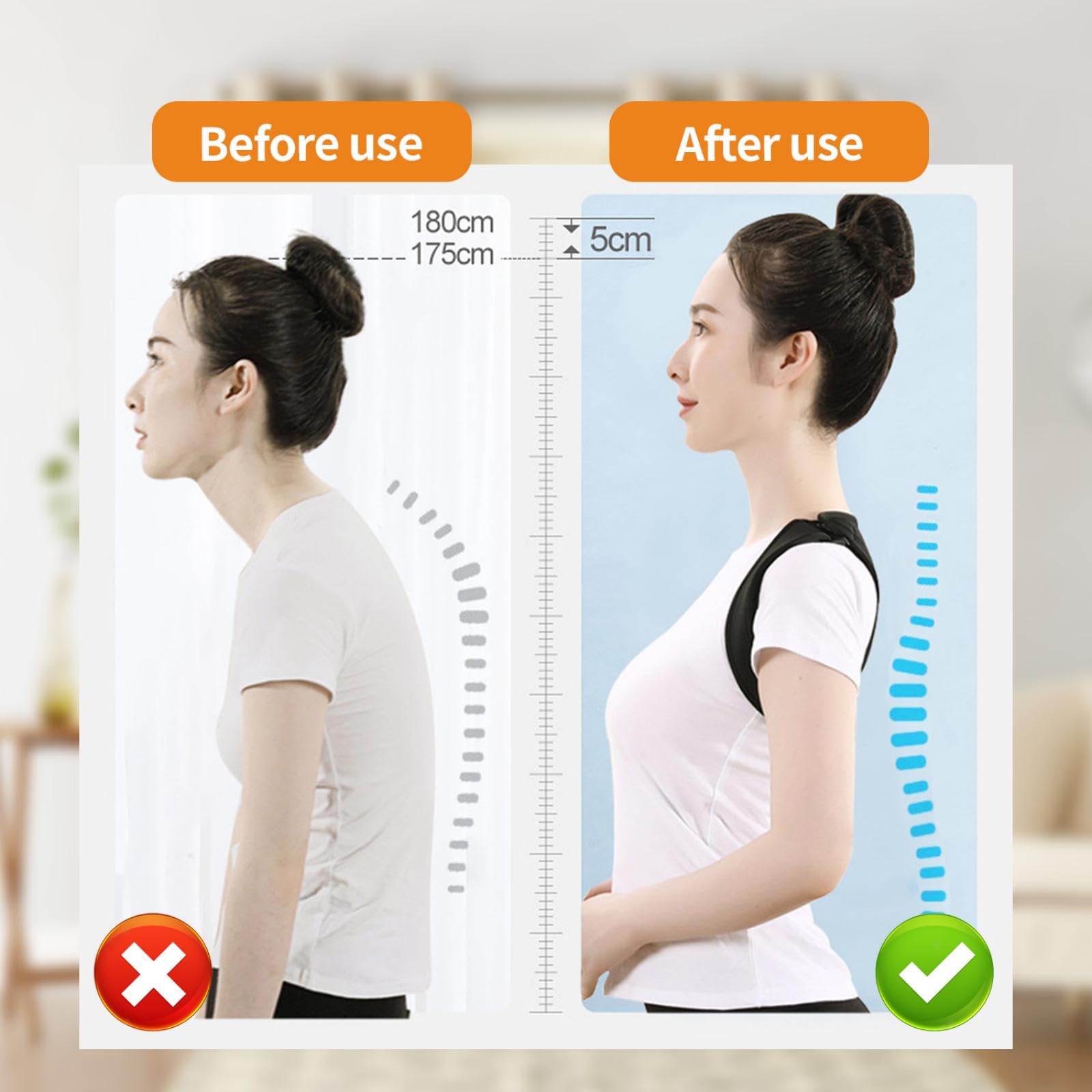 Corrector Postura Espalda Hombre Mujer con Imanes, Corrector de Espalda Cómodo y Respirable Espalda Recta de Postura para Hombro Espalda Prevención del Dolor Corrección de Postura (S-M) - 4