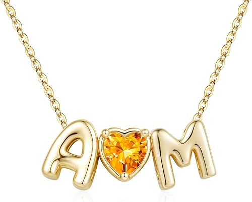 M MOOHAM Heart Two Initial Necklaces for Women - Initial Birthstone Necklaces A 