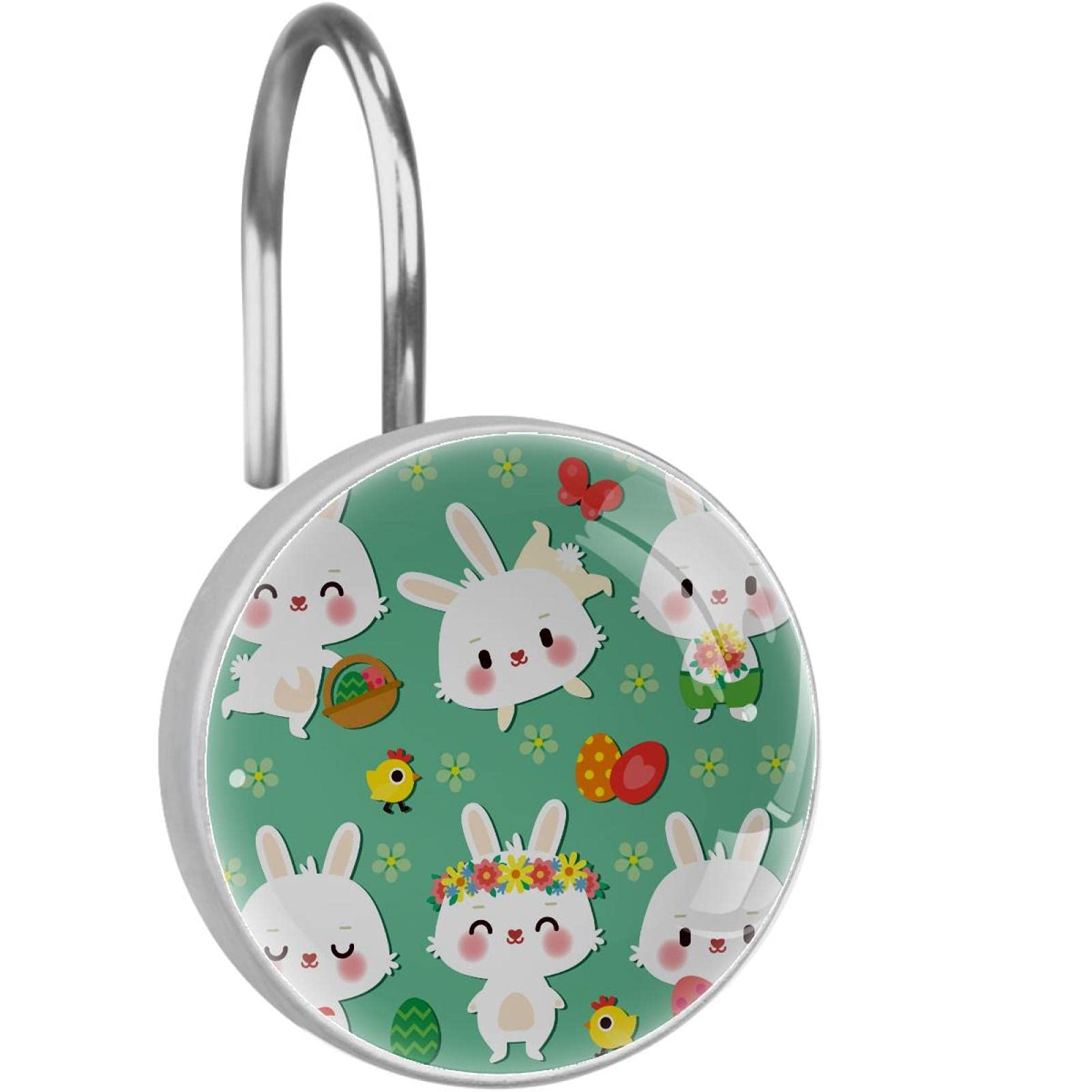 Crochet rideau de douche lapin en acier inoxydable : anneaux de fixation pour salle de bain x12