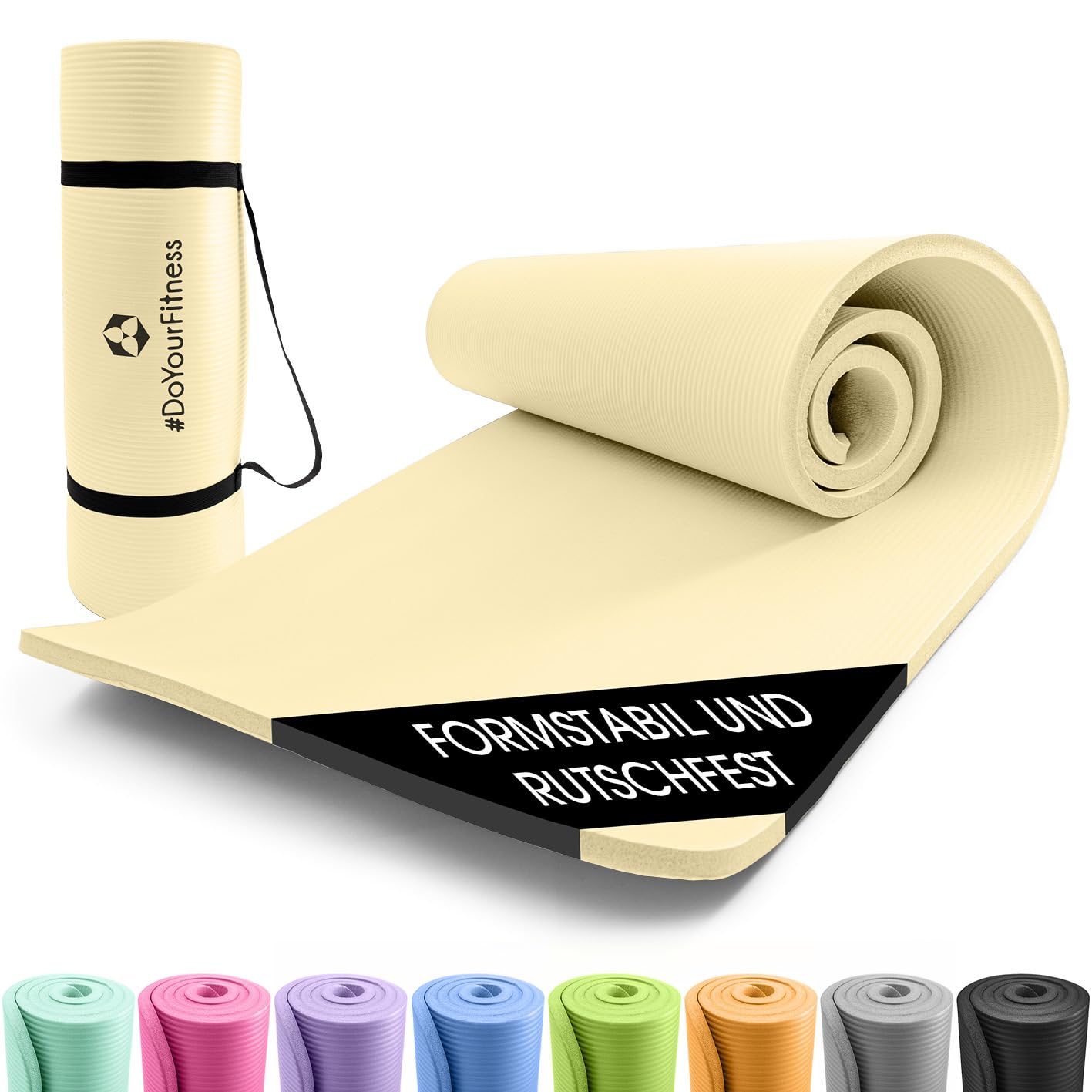#DoYourFitness x World Fitness | Fitnessmatte "Yogini" | 183x61x1cm | Phthalatfrei & rutschfest | Gymnastikmatte ideal für Yoga, Pilates, Fitness, Outdoor im Studio & zu Hause | Creme