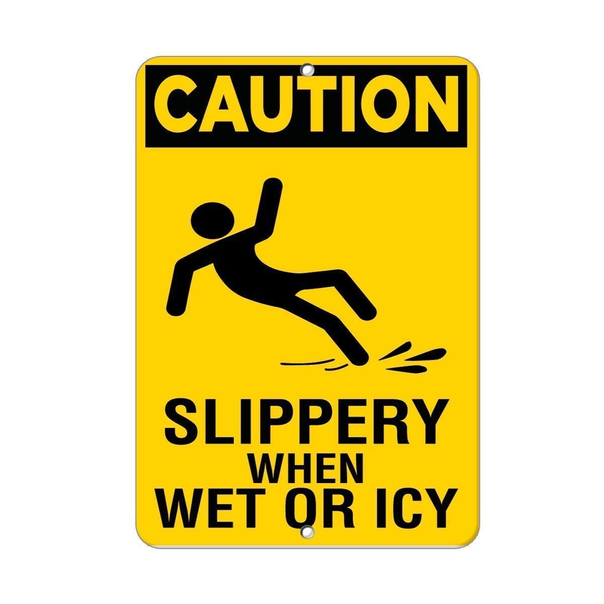 New Metal Sign Aluminum Sign Caution Slippery When Wet Or ICY Hazard Sign Room Plaque Sign for Outdoor & Indoor, 12x8 Inch