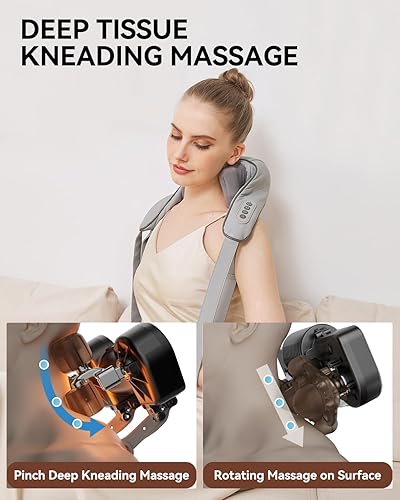 Miniatura 3 de Masajeador de cuello y hombros para aliviar el dolor de tejido profundo-Shiatsu masajeador de amasamiento profundo con calor para aliviar el cuello,