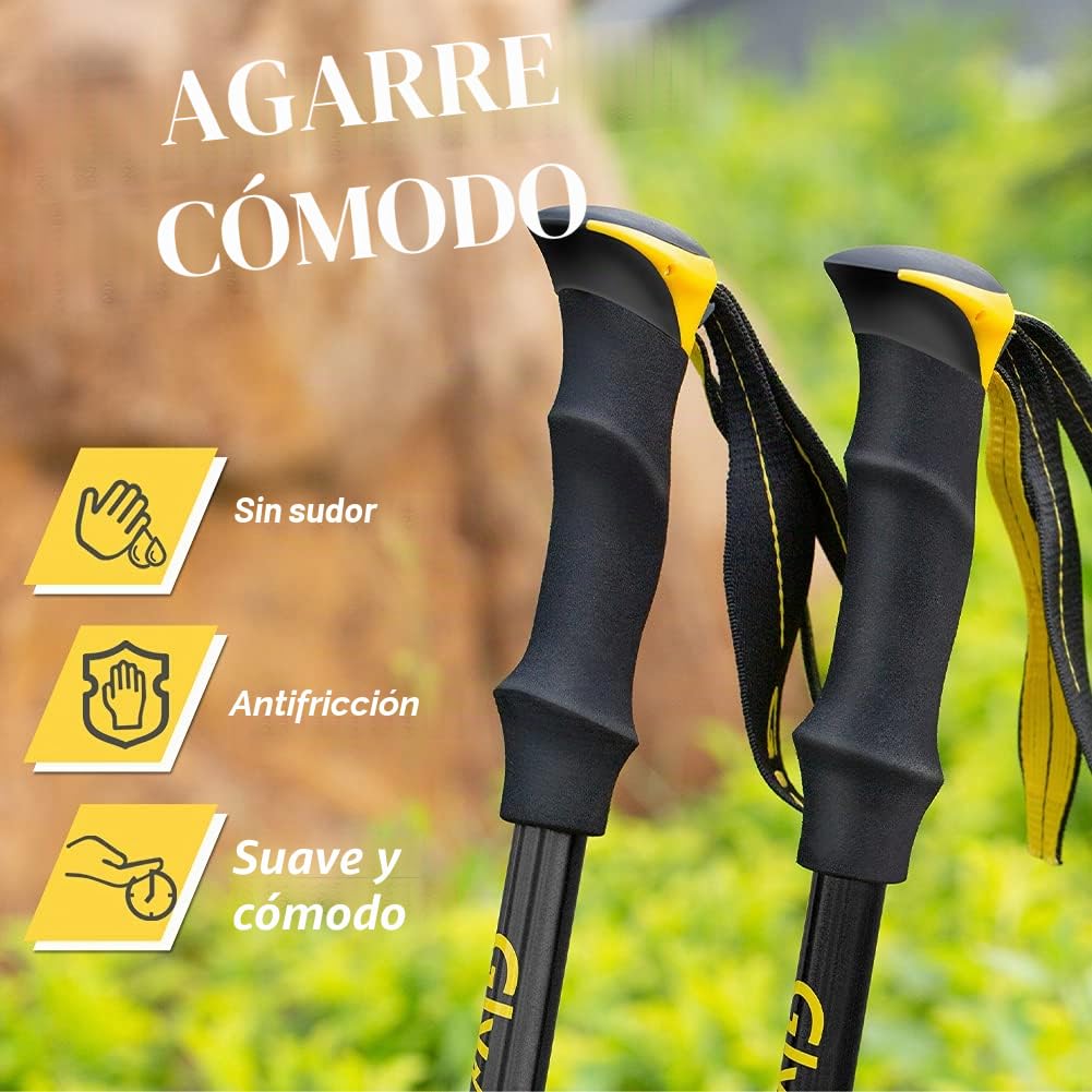 Glymnis Bastones de trekking 7075 de aluminio ajustables de 110 a 130 cm y cierre de pinza con 4 pares de topes de goma para trekking