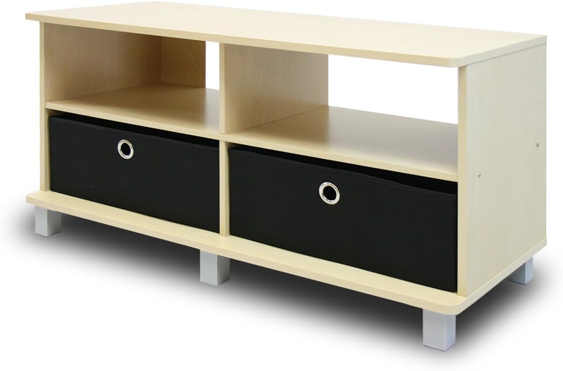 Furinno Entertainment Center w/2 Bin Drawers, Steam Beech/Black