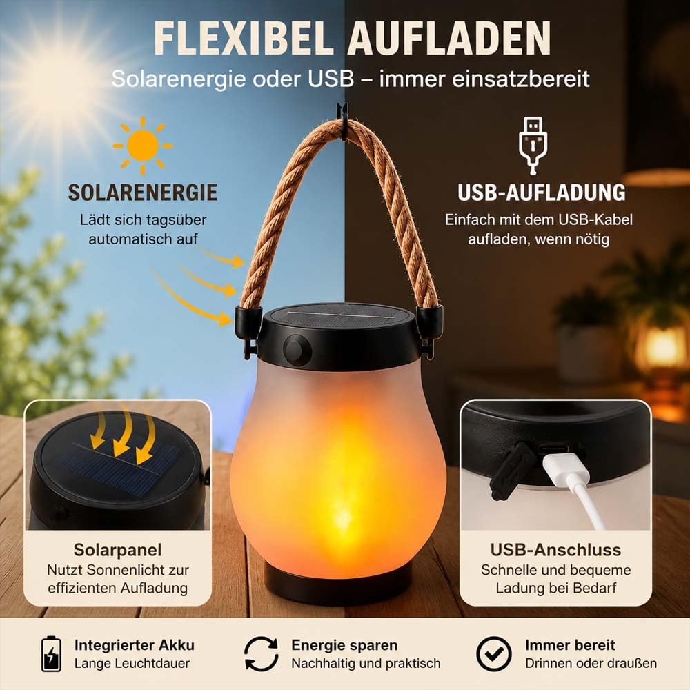Klynero Solar-Laterne Mit Flammeneffekt,Klynero Solar Laterne,Wasserfest Flammenlaterne FüR AußEn,Usb - Aufladung,FüR AußEn Halloween Dekoration (Bunt,2)