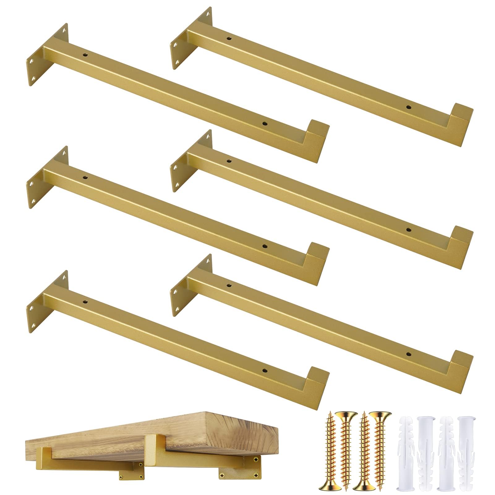 Snapklik.com : OVOV 6 Pack Gold Shelf Brackets 12 Inch Floating Shelf