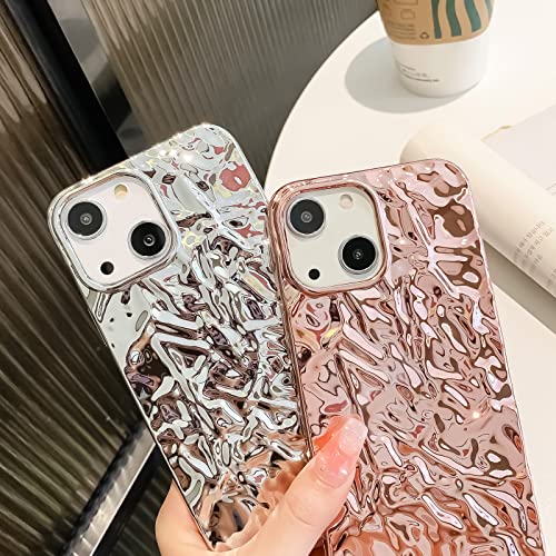 Compatible For Iphone 14 Plus Case Cute Luxury Designer Tin Foil Pleated Phone Cover For Women Electroplated Sparkly Silicone Protective Slim Fit Soft Case 6.7Inch (Iphone 14 Plus) #TOP4