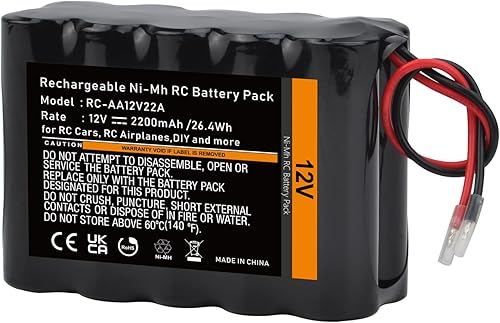 TECTRA Batería RC de 12 V con cables desnudos, batería recargable Ni-MH de alta capacidad de 2200 mAh para modelos RC, bricolaje, equipos médicos,