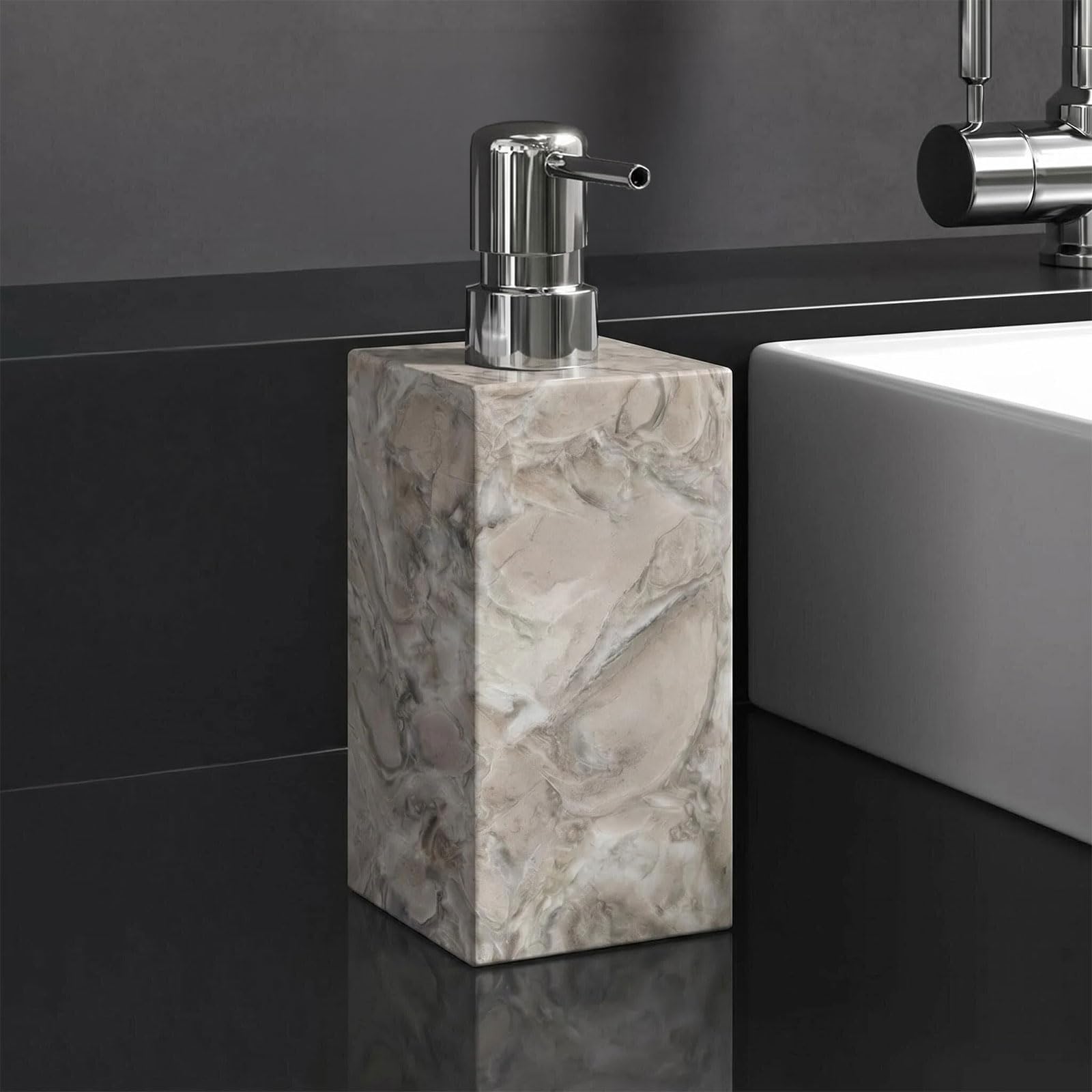 1 set di dispenser di sapone in vero marmo naturale con pompa in acciaio inox, bottiglia decorativa per sapone liquido per le mani per cucina e bagno, compatibile con lozioni, sapone per