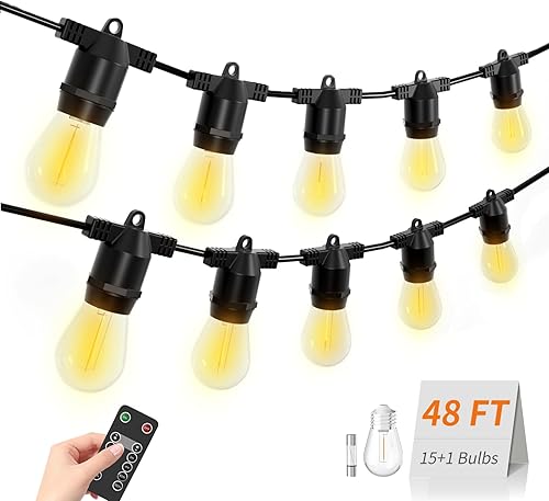 Miniatura 7 de Tira de luces LED para exteriores de 54 pies, IP65, resistente al agua, S14 inastillable, 27 pies x 2 unidades, luces para exteriores