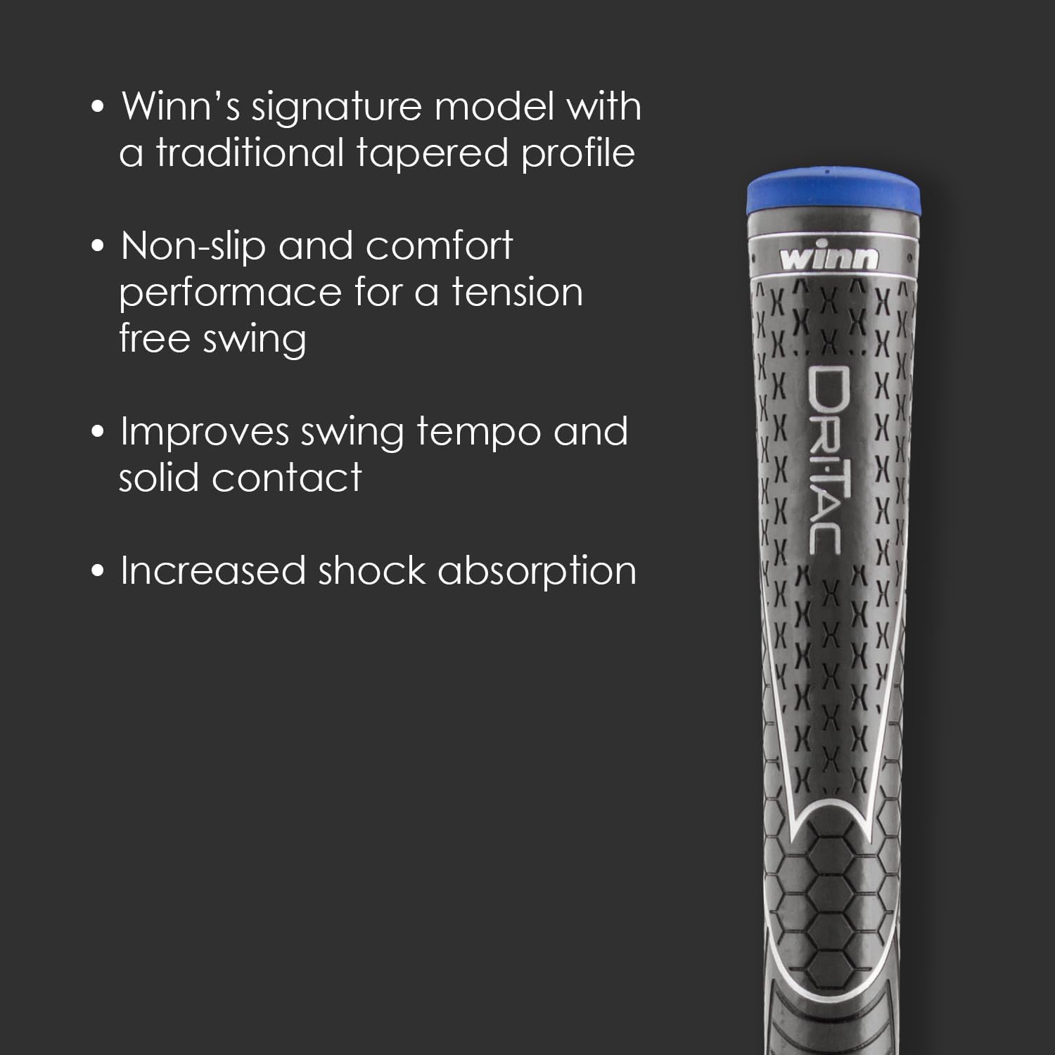 Winn Golf Grip DriTac Midsize -1/16", Non-Slip Cushioned Comfort, Moisture-Wicking, Shock Absorption, AVS Technology, Tacky All Weather