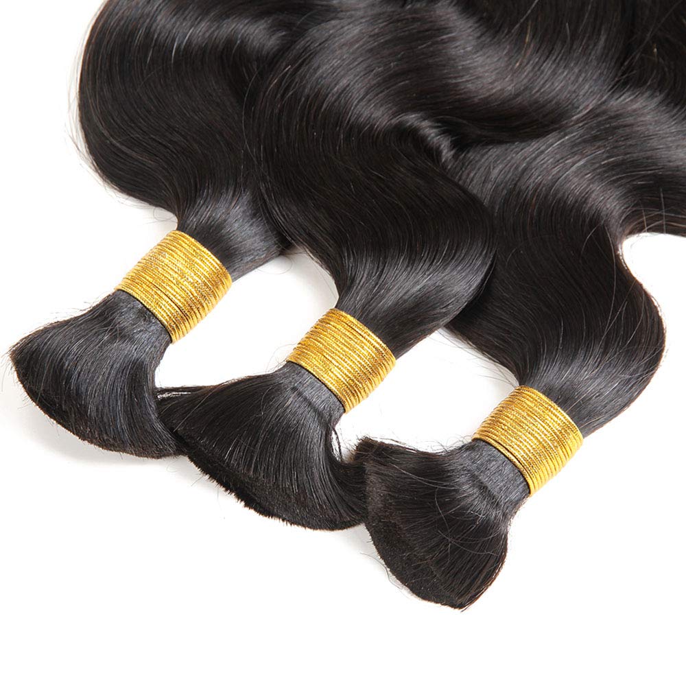 Body Wave Human Hair Bulk for Braiding 3 Bundles 150g 18 Inch Natural Black Knotless Braids Weft Free Hair